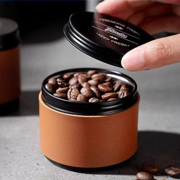 Récipient à café avec détail en similicuir