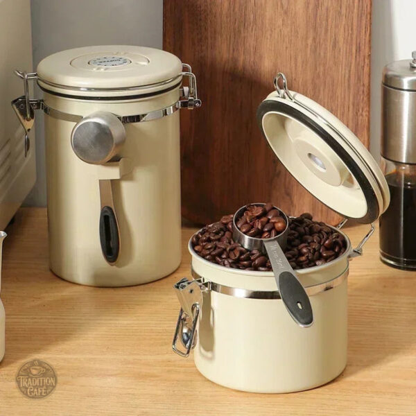 Récipient à café en acier inoxydable couleur beige