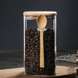 Boite à café transparente avec cuillère intégrée