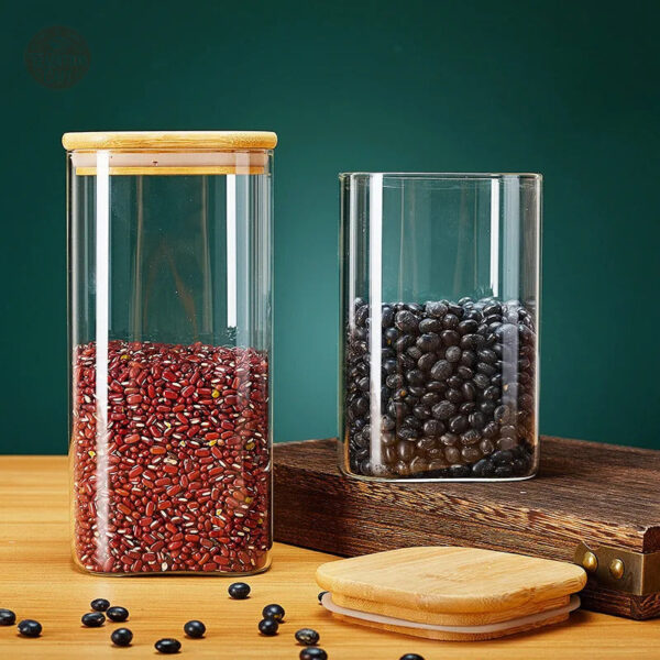 Récipient en Verre avec Couvercle en Bois pour conservation