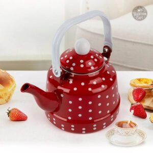 Bouilloire rouge à pois blancs élégante et colorée