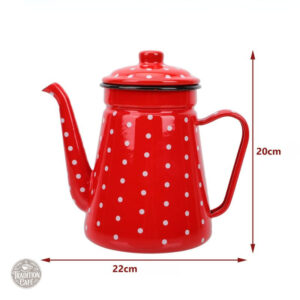 Élégante bouilloire rouge à motif pois