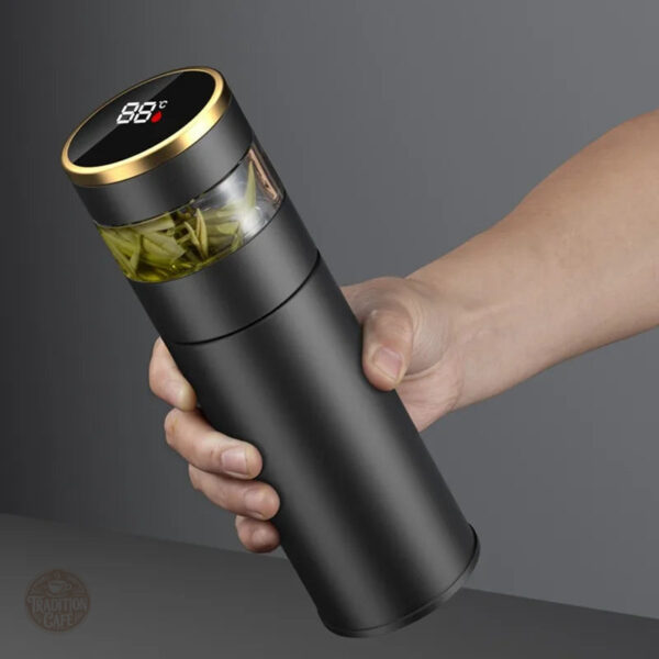Bouteille infuseur en acier inoxydable, design noir élégant