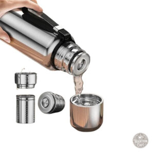 Bouteille de voyage, thermos argenté, isolant efficace