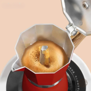 Cafetière italienne rouge effet bois pour 2 tasses