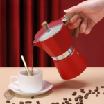 Cafetière 2 tasses avec poignée effet bois rouge