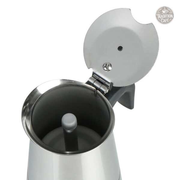 Accessoire de cuisine, cafetière en acier argenté