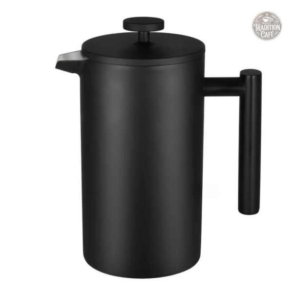 cafetiere-isotherme-pression-manuelle-noire-1 Cafetière à piston isotherme inox noir pour un café savoureux