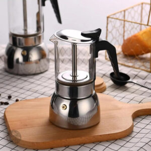 Cafetière italienne en verre et acier inoxydable