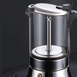 Cafetière italienne design moderne en acier et verre
