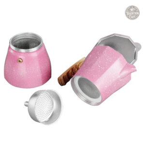 Cafetière italienne avec design rose et prise confortable