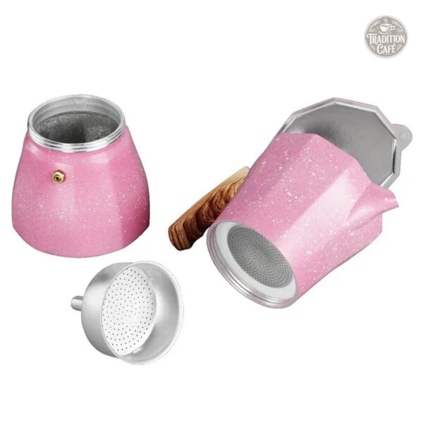 Cafetière italienne avec design rose et prise confortable