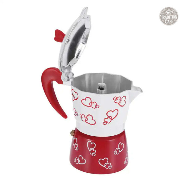 Cafetière en aluminium avec cœurs, style italien