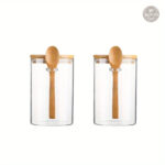 Boîtes en verre avec couvercle en bois, lot de 2