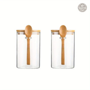 Boîtes en verre avec couvercle en bois, lot de 2