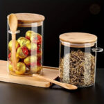 Boîtes de rangement en verre et bois, set de 2 unités