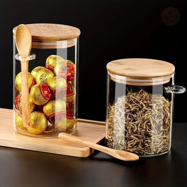 Boîtes de rangement en verre et bois, set de 2 unités