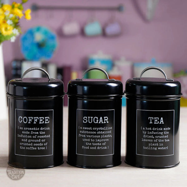Lot de trois boites noires en métal, solution de rangement décorative