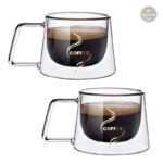 Mug double paroi en verre transparent - lot de 2