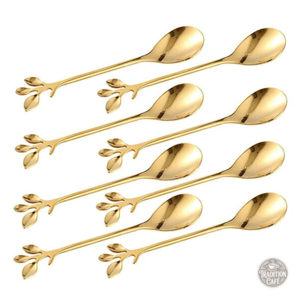 Cuillères à café dorées raffinées, lot de 8 pièces