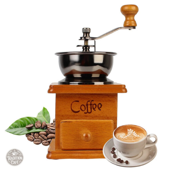 Moulin à café traditionnel en bois, style vintage