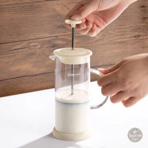 Mousseur à lait manuel en carafe de verre