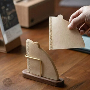 Support filtre à café élégant en bois doré