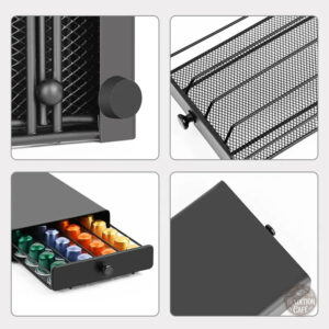Support noir pour capsules de café Nespresso, design pratique