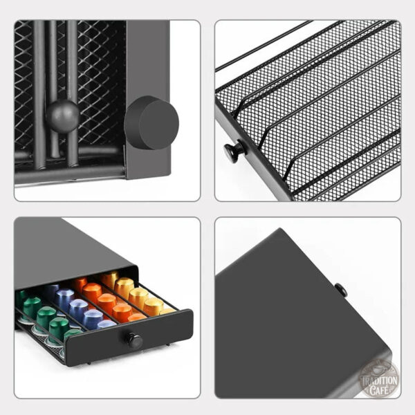 Support noir pour capsules de café Nespresso, design pratique
