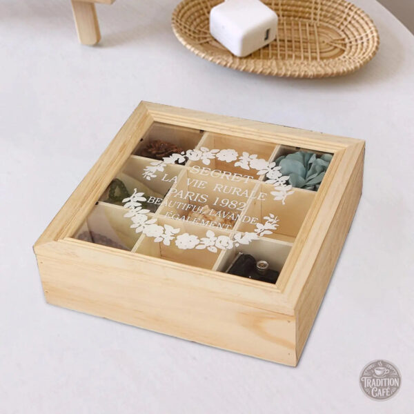 Boîte en bois pour le rangement du thé, couvercle inclus