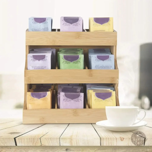 Support de thé design en bois, rangement pratique