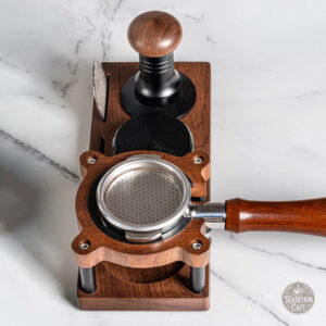 Support de café au design industriel en bois naturel