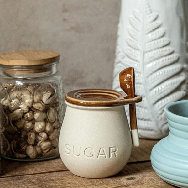 Sucrier vintage pratique avec cuillère en céramique