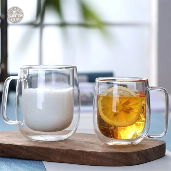 Tasse thermique en verre double fond pour café