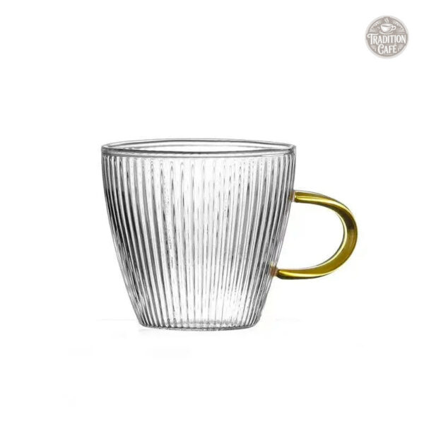 tasse-cafe-transparente-nervure-anse-doree-1 Tasse à café transparente nervurée avec anse dorée